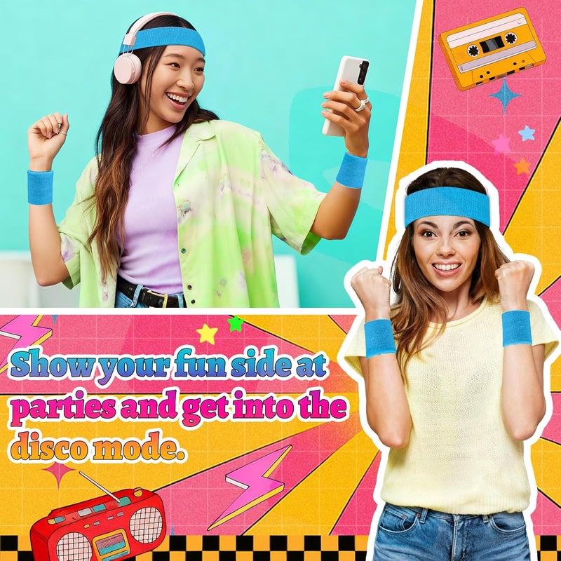 Mindow Neon Sweatbands Set, 80s Headband and Wristband Sweatbands for Women Men, Wicking Bands for Sports, Party Costume Accessories - Image 4
